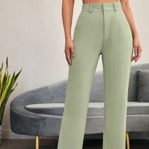 Solid High Rise Tailored Pants